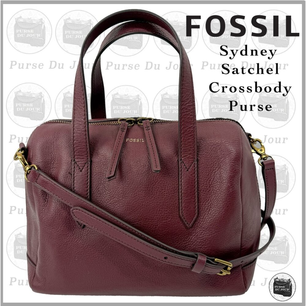 Fossil Sydney Satchel Crossbody Burgundy Merlot Raisin Leather  # SHB-1978